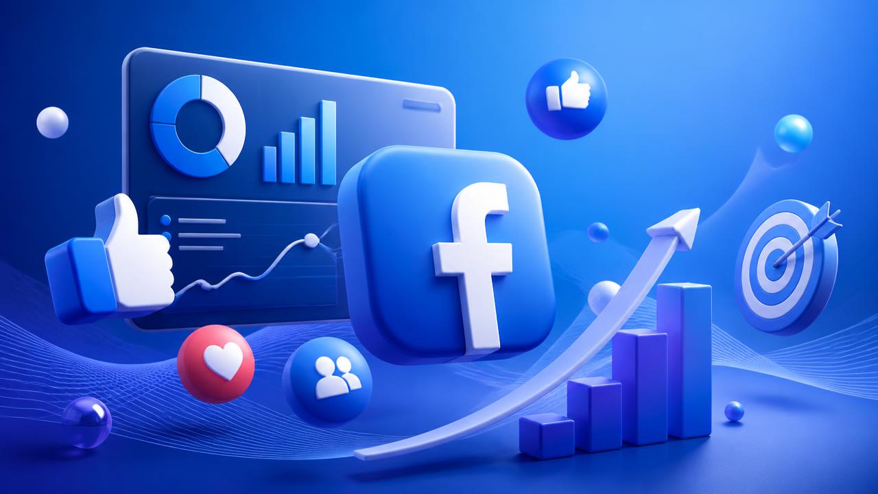 Facebook marketing dashboard with analytics and growth charts